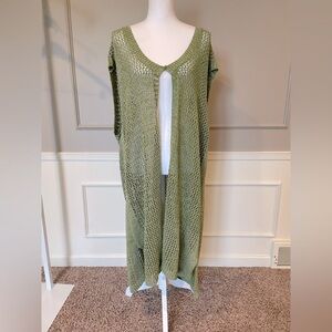 Ulla Popken NWOT 24 / 26 Eco cotton green knit long duster cardigan sweater